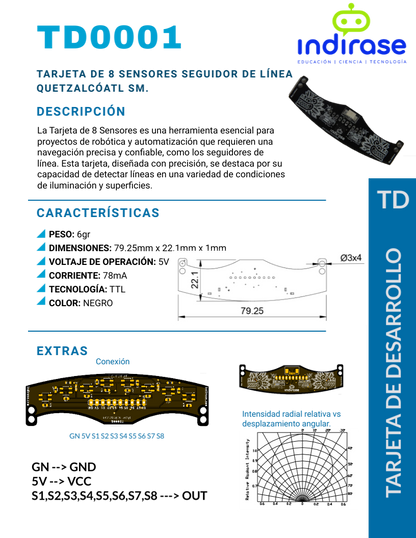 Tarjeta de 8 Sensores Seguidor de Línea Quetzalcóatl SM