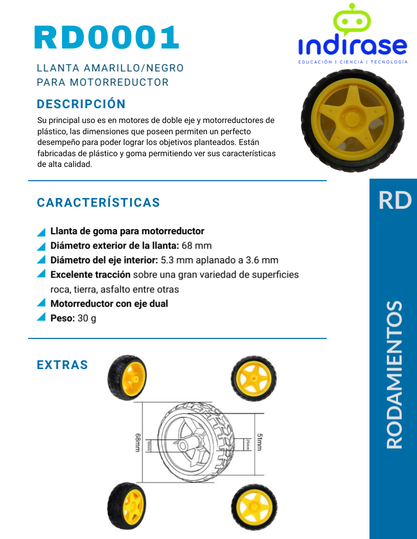 Llanta Amarillo/Negro para Motoreductor