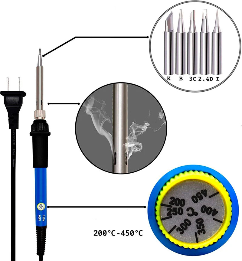 Soldador eléctrico tipo lápiz ajustable de 60W, 110V